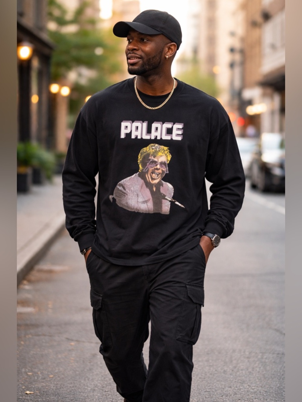 Vtg Palace Skateboard Elton John Long Sleeves - Black - Purple Men’s Size XL